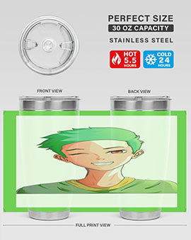 Handsome boy green hair wearing green shirt 35#- anime- Tumbler