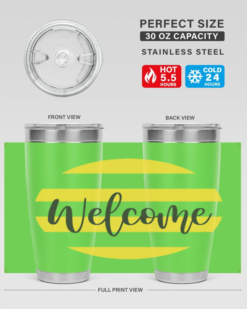 Welcome and Yellow strips565#- spring- Tumbler