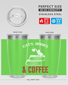 cats book and coffee Style 37#- cat- Tumbler