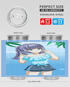 Cute and happy girl with blue shirt in summer 125#- anime- Tumbler
