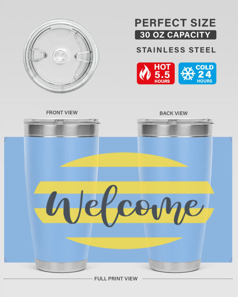 Welcome and Yellow strips565#- spring- Tumbler