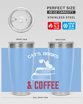 cats book and coffee Style 37#- cat- Tumbler