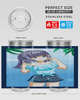 Cute and happy girl with blue shirt in summer 125#- anime- Tumbler