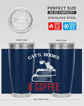 cats book and coffee Style 37#- cat- Tumbler