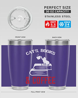 cats book and coffee Style 37#- cat- Tumbler