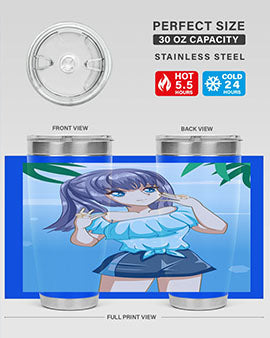 Cute and happy girl with blue shirt in summer 125#- anime- Tumbler