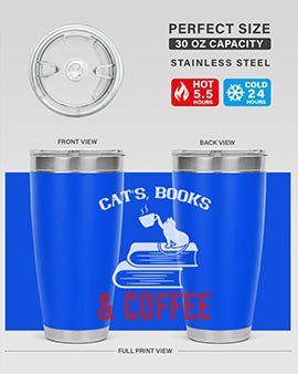 cats book and coffee Style 37#- cat- Tumbler