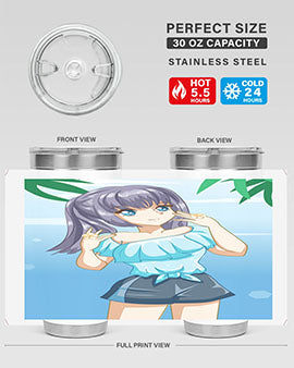 Cute and happy girl with blue shirt in summer 125#- anime- Tumbler
