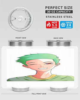 Handsome boy green hair wearing green shirt 35#- anime- Tumbler