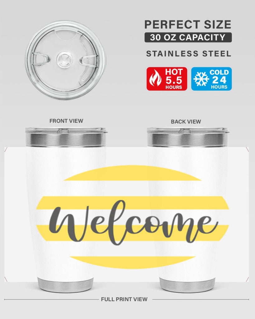 Welcome and Yellow strips565#- spring- Tumbler