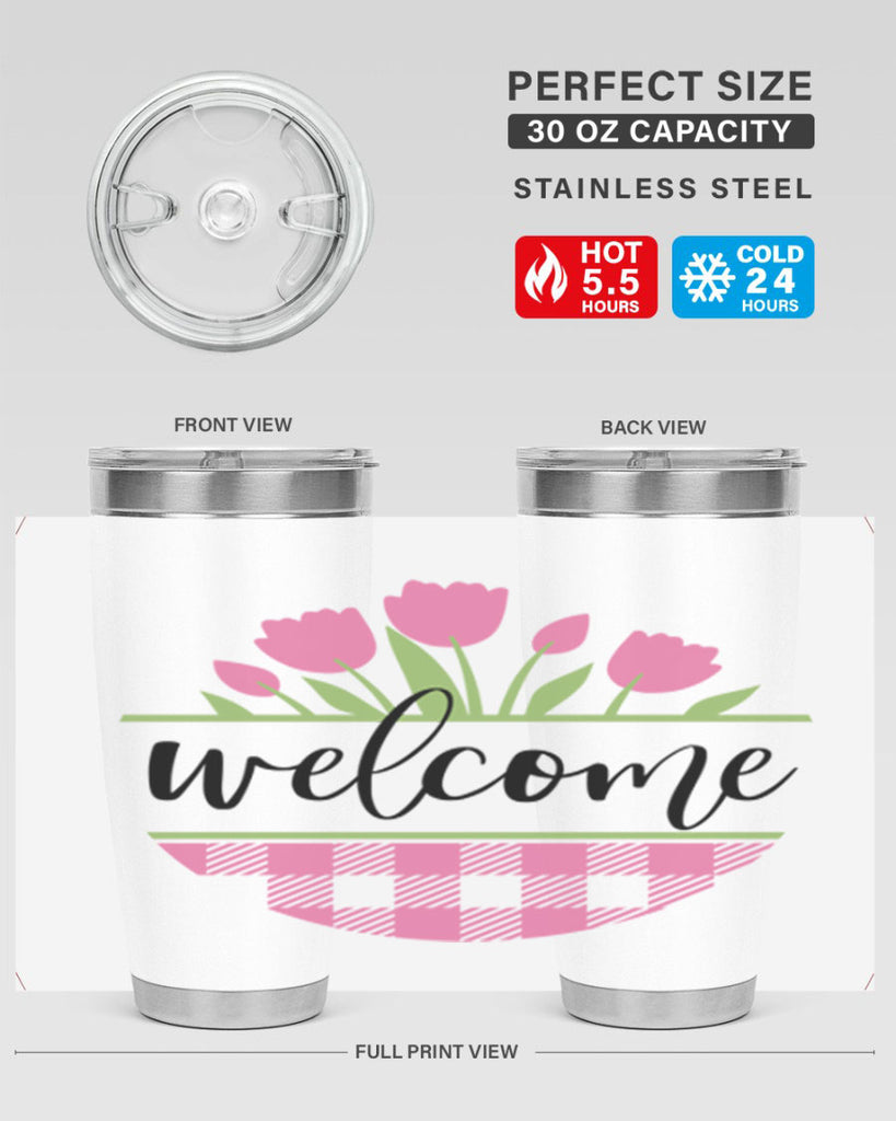 Welcome pink plaid575#- spring- Tumbler