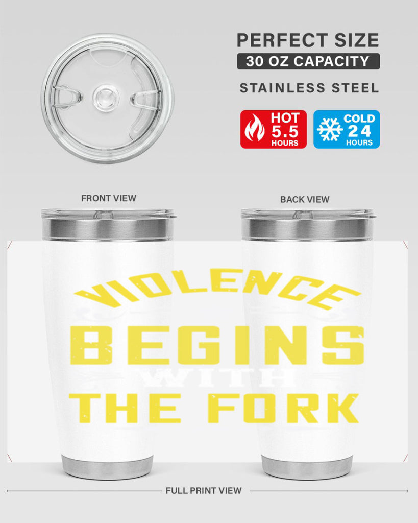 violence begins with the fork 11#- vegan- Tumbler