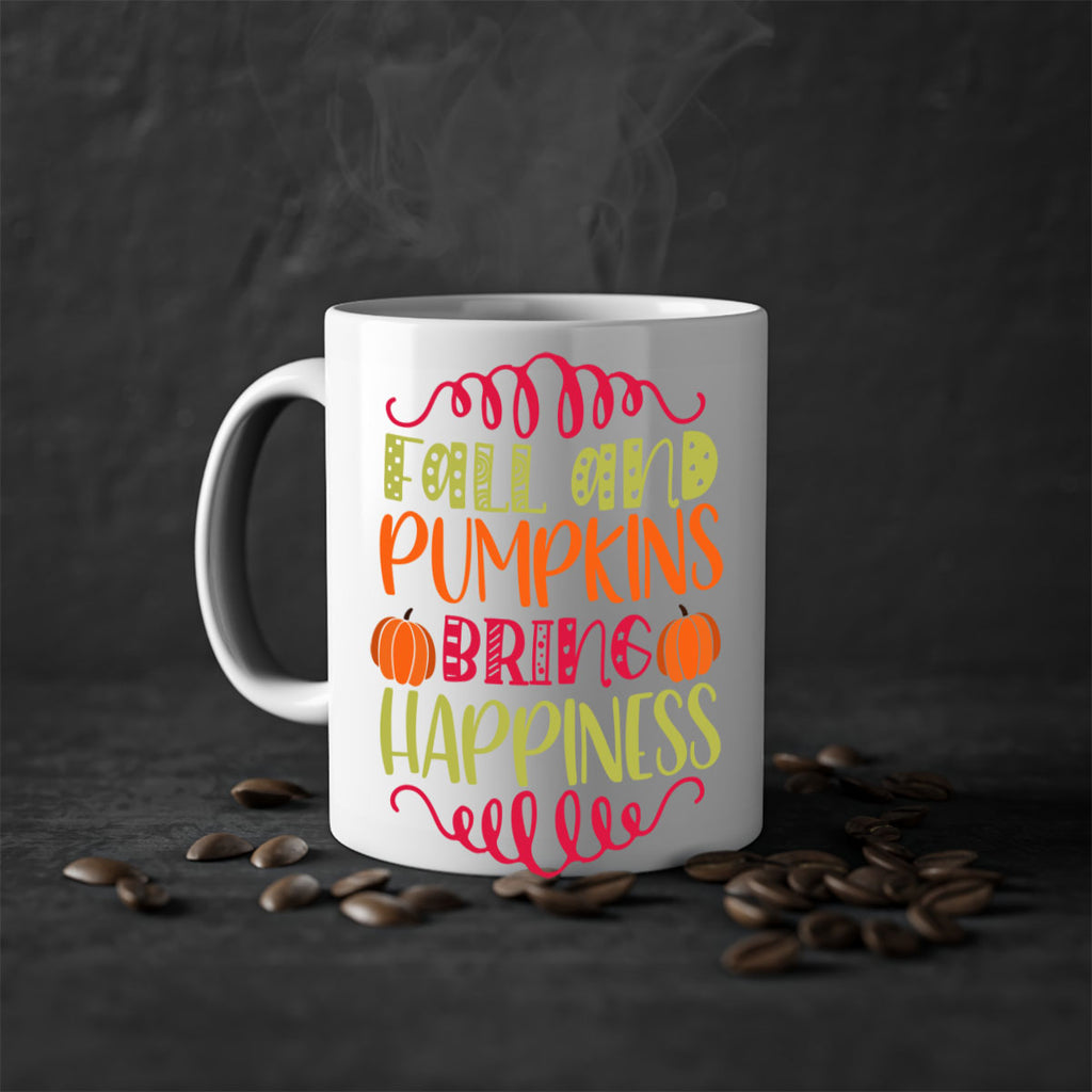 Fall and Pumpkins bring Happiness 86#- fall-Mug / Coffee Cup