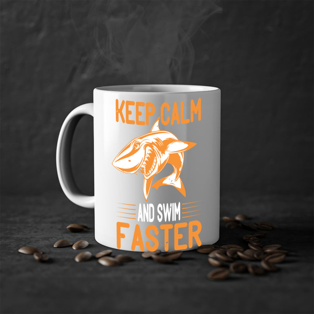 keep calm and swim faster Style 58#- Shark-Fish-Mug / Coffee Cup